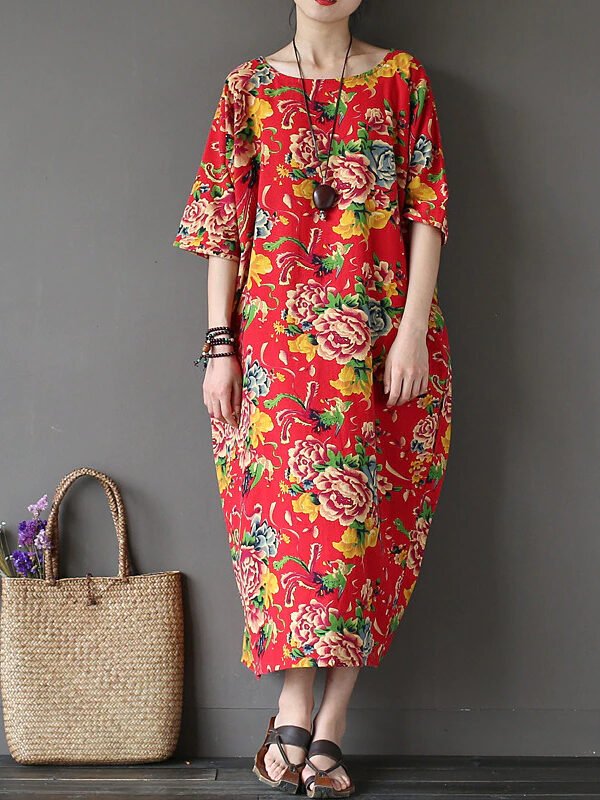 Вінтажна сукня в азіатському стилі з квітковим принтом – 2 кольори