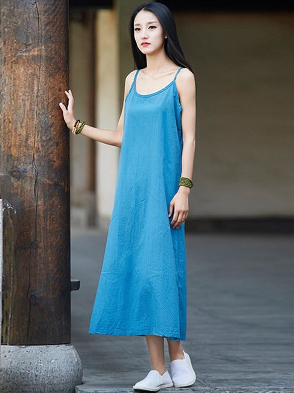 Вінтажна, однотонна сукня без рукавів – 5 кольорів
