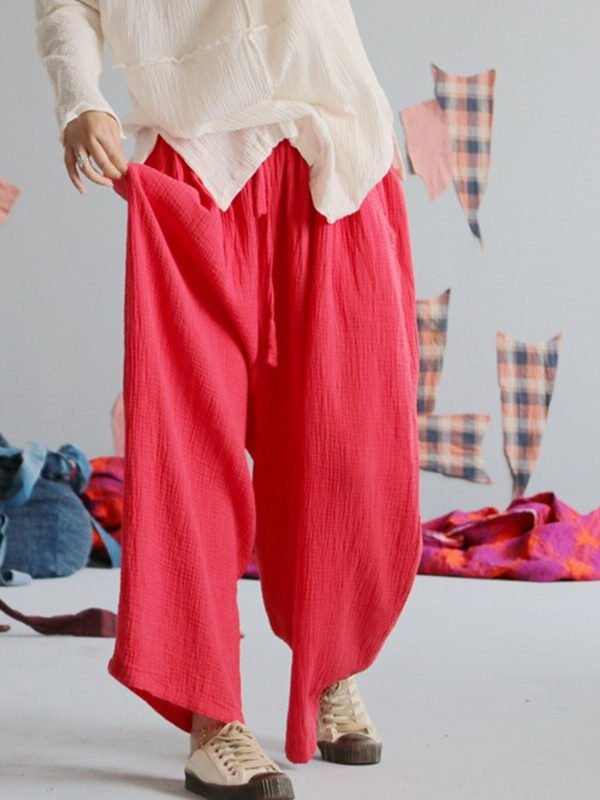 Широкі штани з бавовни та льону з еластичною талією – 5 кольорів
