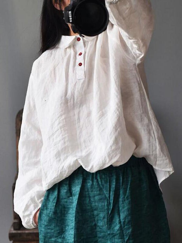 Вінтажна, вільна блузка з відкладним коміром – 7 кольорів