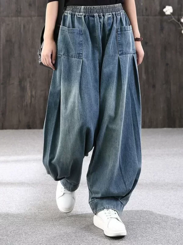 Вільні джинси з кишенями та еластичною талією – 2 кольори