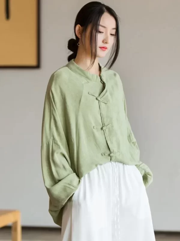 Блузка в азіатському стилі з вінтажними вишенями – 3 кольори