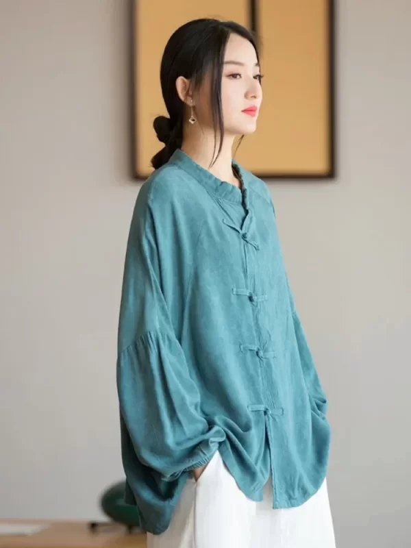 Блузка в азіатському стилі з вінтажними вишенями – 3 кольори