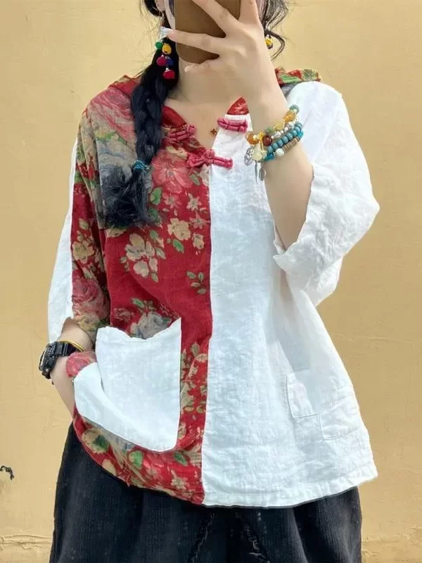 Вінтажна блузка з квітковим малюнком в етнічному стилі – 2 кольори