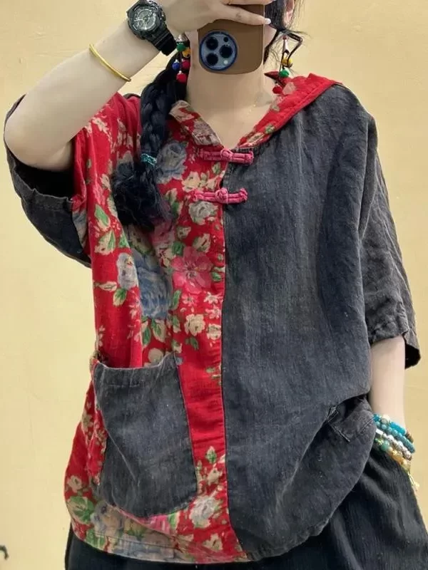 Вінтажна блузка з квітковим малюнком в етнічному стилі – 2 кольори