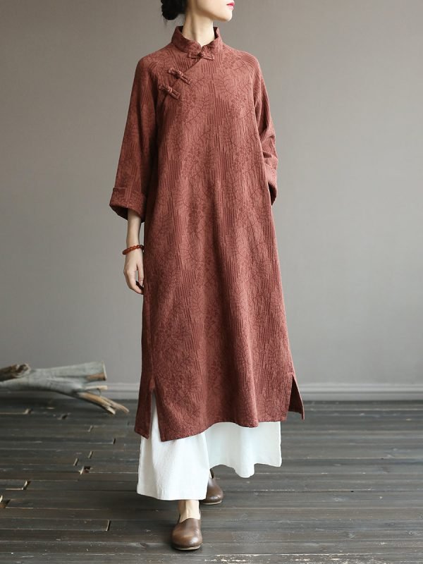 Однотонное винтажное платье в азиатском стиле : 3 цвета