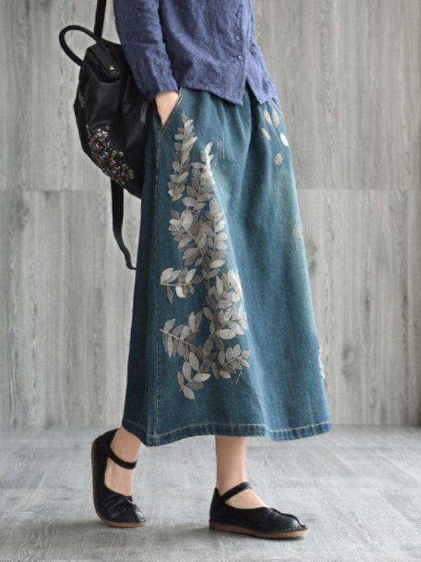 Джинсовая юбка с цветочным рисунком : 2 цвета