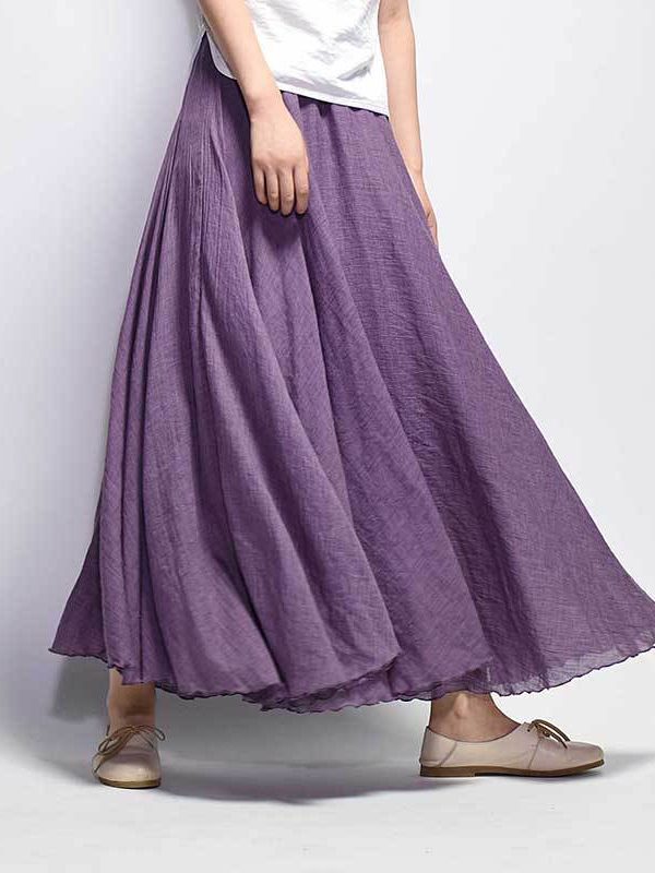 Винтажная, свободная юбка из хлопка и льна : 21 цвет