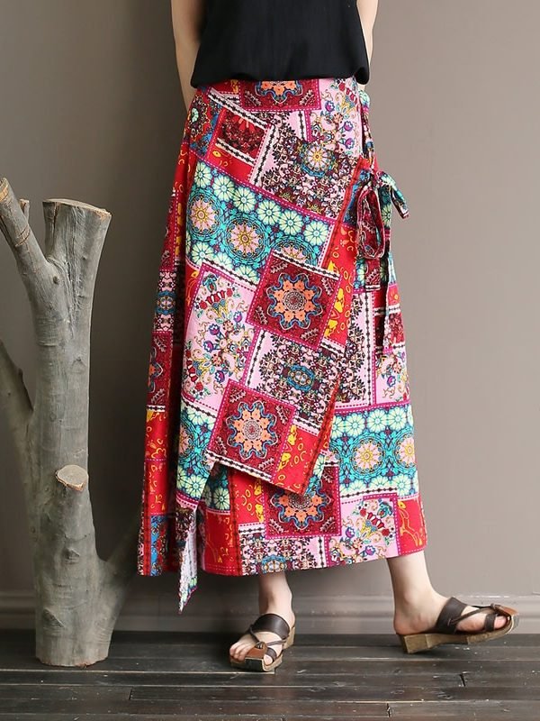 Многоцветная юбка с этническим принтом и поясом : 2 цвета