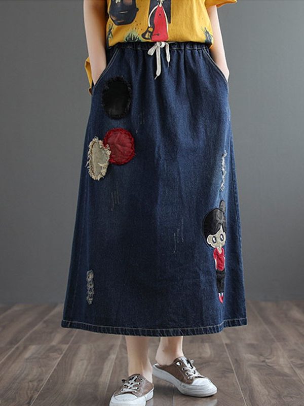 Джинсовая юбка с вышивкой : 2 цвета