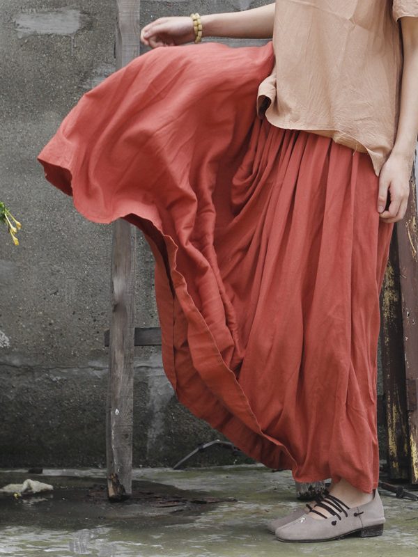 Винтажная юбка грейпфрутового цвета  с эластичной талией