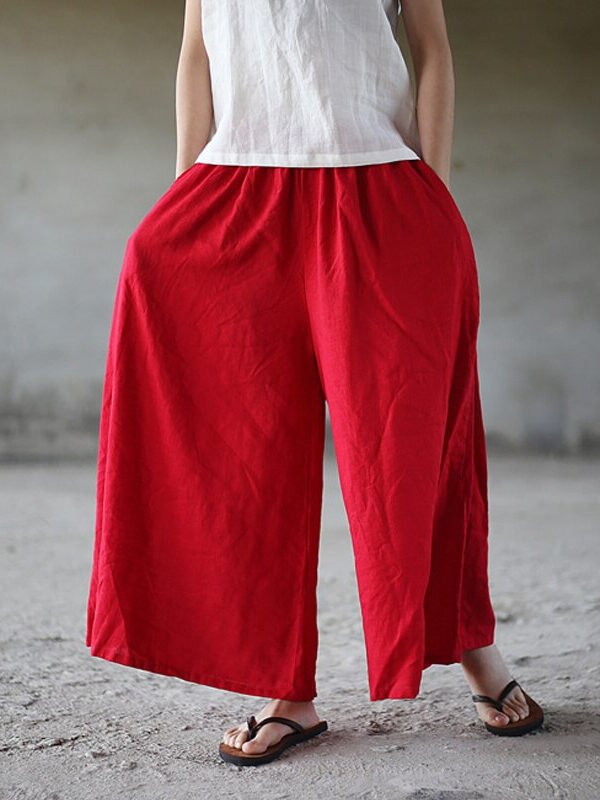 Легкие, широкие штаны из хлопка, с карманами : 3 цвета