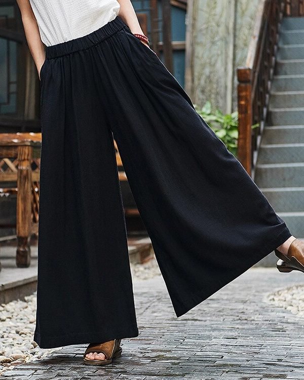 Свободные брюки с эластичной талией и широкими штанинами : 3 цвета