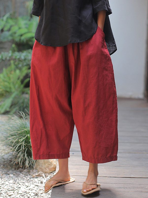 Укороченные штаны с широкими штанинами, на поясе : 4 цвета