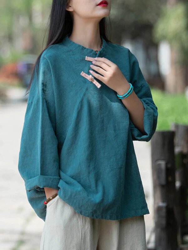 Рубашка в китайском стиле с длинными рукавами – 3 цвета