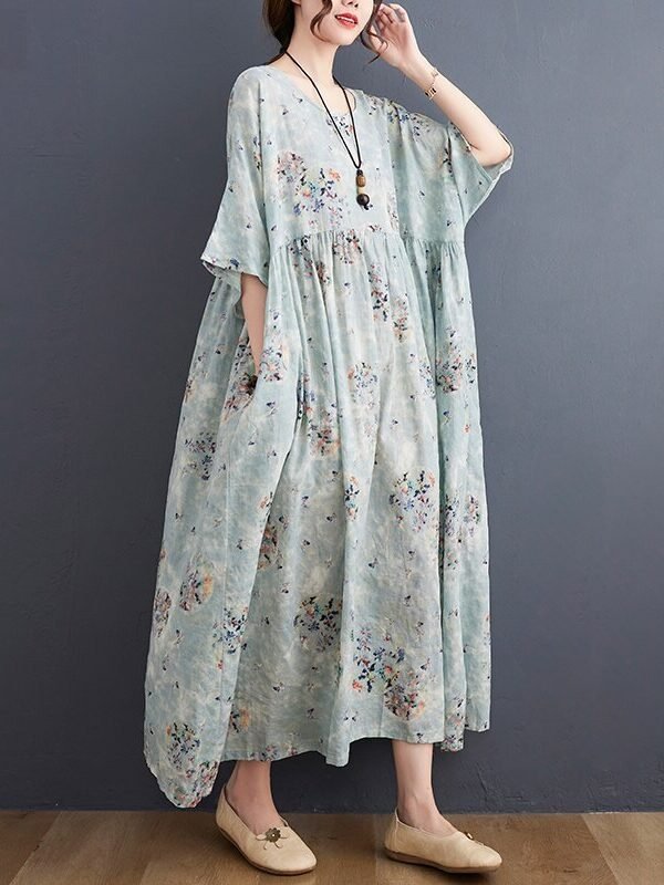 Свободное платье с цветочным рисунком – 2 цвета