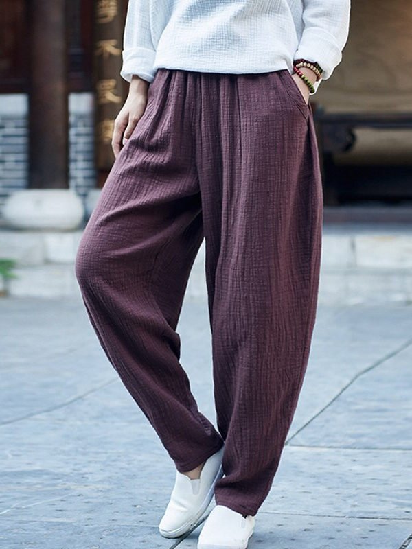 Хлопково-льняные брюки с карманами – 3 цвета