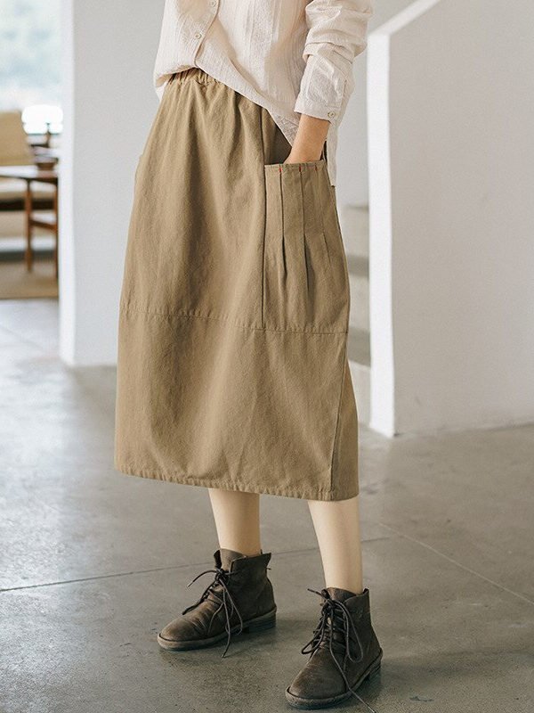 ООднотонная юбка с карманами – 2 цвета