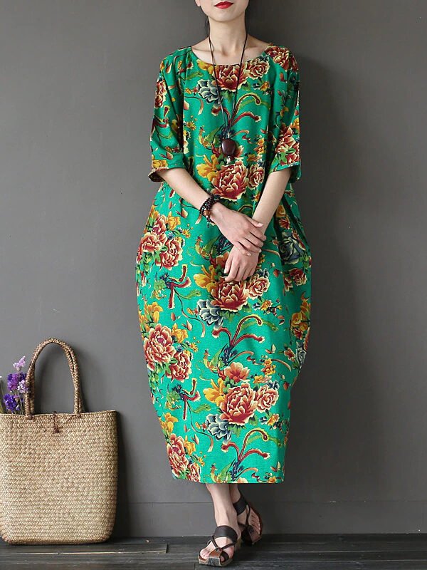 Хлопковое и льняное платье с цветочным принтом – 2 цвета